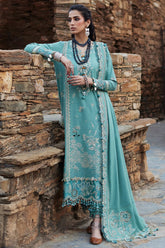 ELAN - 3PC DHANAK EMBROIDERED SHIRT WITH DHANAK EMBROIDERED SHAWL AND TROUSER - HZG2418